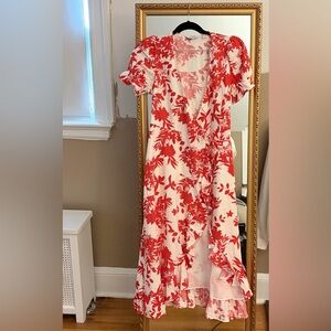 & Other Stories Red Floral Midi Wrap Dress